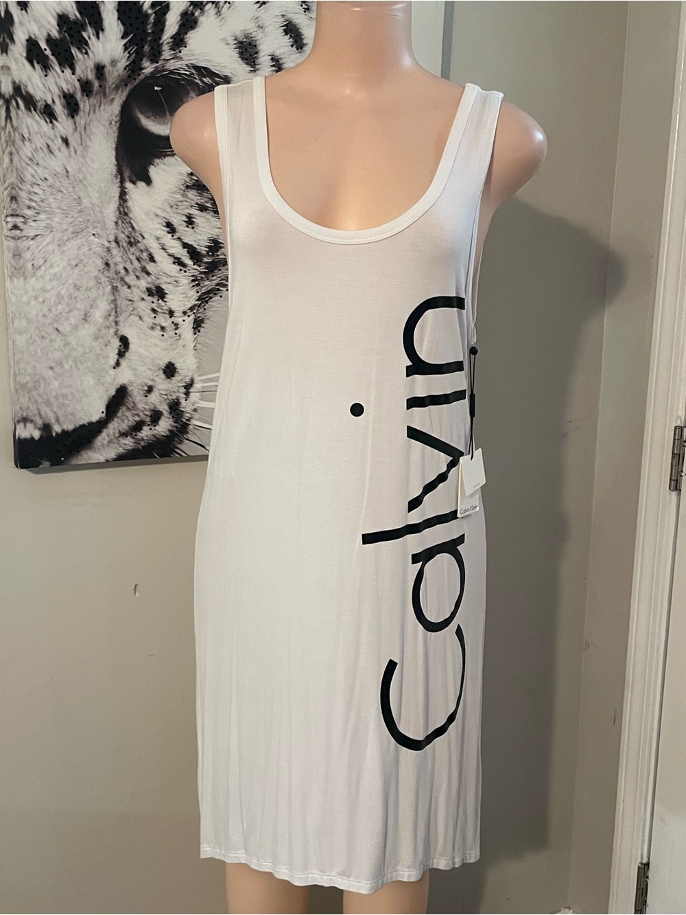 Calvin Klein White Tank to shirt Dress Logo Cover-Up Dress comfy cool 90s S M